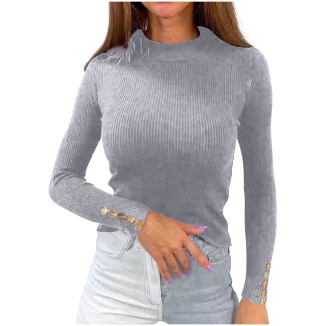 Pisexur Pull Col Roulé pour Femmes Couleur Unie Pulls Courts pour Femmes Tunique Pull Tricoté pour Femmes Décontracté Manches Longues Pulls d'Automne Pull Col Rond Hauts