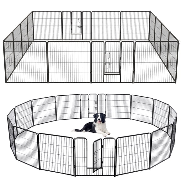 Gymax 16 Panel 32'' Height Pen Fence w/ Lock Indoor Outdoor Foldable Fencing Gate