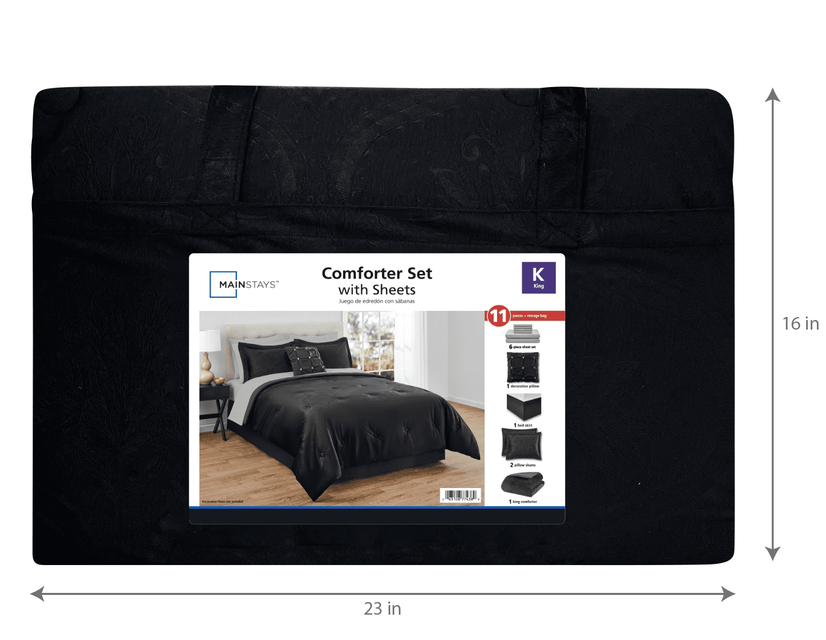 Mainstays 11-Piece Bed in a Bag Comforter Set with Sheets, Black Velvet, Queen
