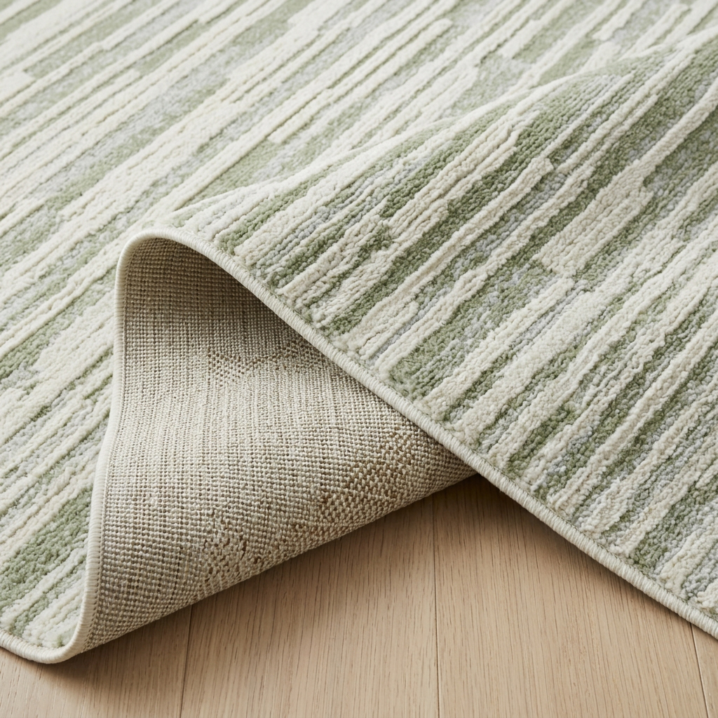 Tapis d'interieur abstrait Rug Branch Nomad, vert beige, moderne - Salon, chambre, salle a manger et cuisine
