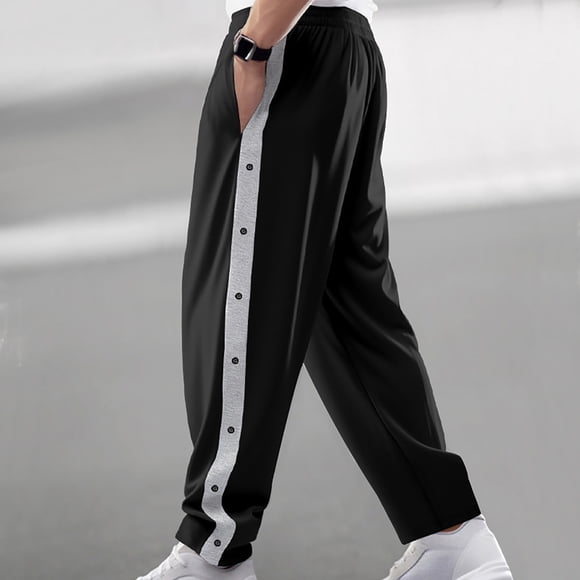 Miqool Men's Tear Away Basketball Pants 2 Side Snaps Off Open Bottom Athletic Sweatpants Drawstring Elastic Waist Casual Loose Baggy Wide Leg Joggers Pants Post Surgery Pants with Pockets