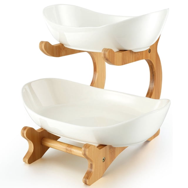 2 Tier Ceramic Fruit Bowl with Stand for Kitchen Counter Large Capacity Fruit Ceramic Basket Decorative Fruit Tray Holder