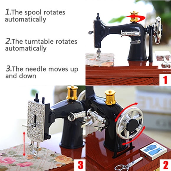PVCS Vintage Music Box Mini Sewing Machine Style Mechanical Birthday Gift Table Decor for Home Decor