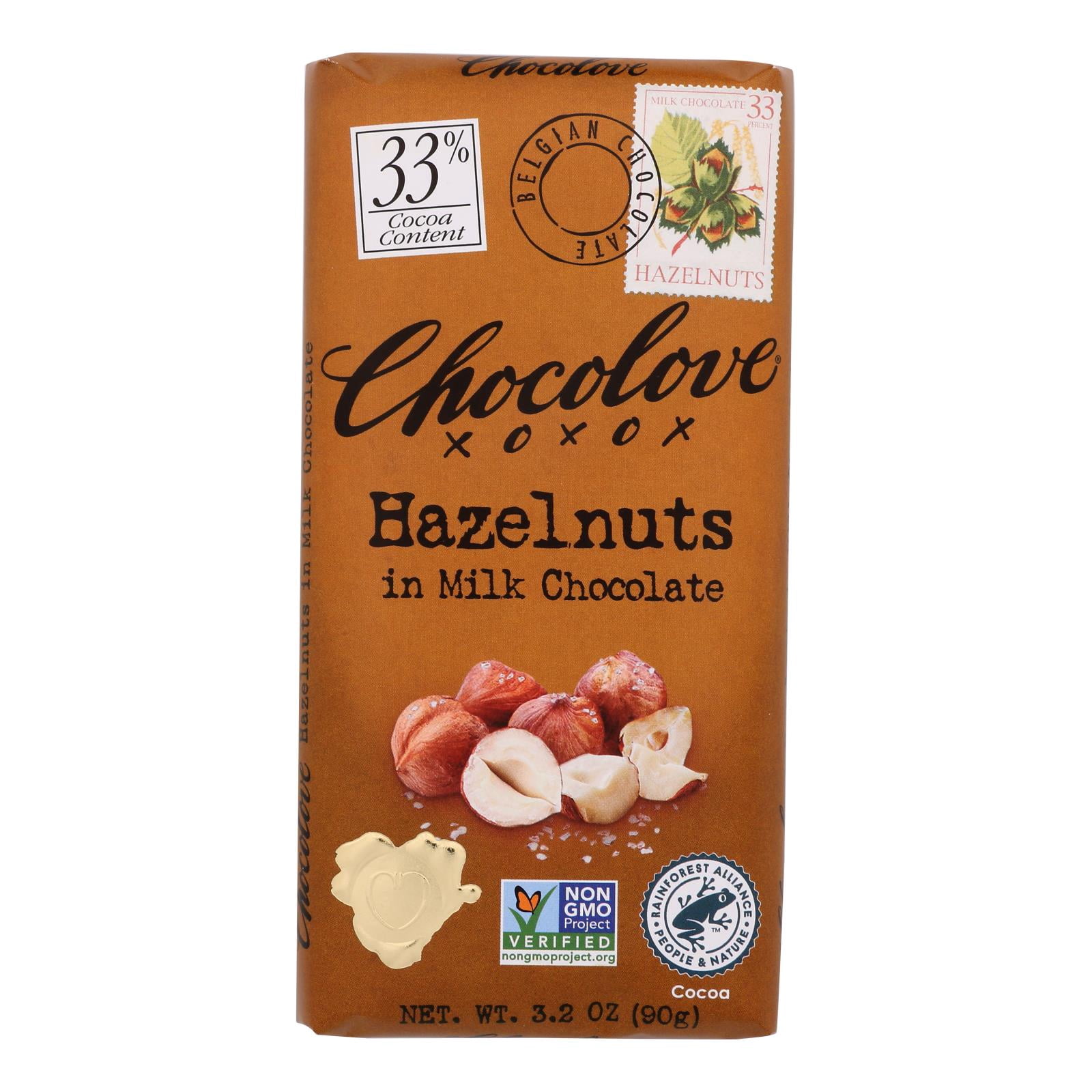 Chocolove Premium Chocolate Bar Milk Chocolate Hazelnuts, Case of 12 X 3.2 Oz