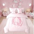 thumbnail image 1 of Erosebridal Ensemble de Literie Rose avec Nœud, Format Simple, Ensemble de Lit Initiale Q, Déco de Chambre de Princesse, Réversible 7 Pcs, 1 of 1
