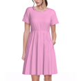 thumbnail image 1 of Bixox Robe d'Été à Manches Courtes pour Femmes Robe Ample Longueur Genou avec Poches-Rose, 1 of 7
