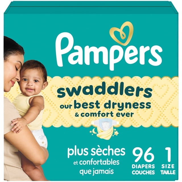 Pampers Swaddlers Couches, Taille 1 (8-14 lbs), Absorbantes, Gardent Bébé au Sec et Confortable, Couche Jetable pour Bébé Sûre pour la Peau
