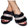 thumbnail image 3 of LSLJS Fashion Womens One Pedal Slipper Open Toe Rhinestone Plush Slippers Flat Sandals, Women's Slippers, 3 of 5