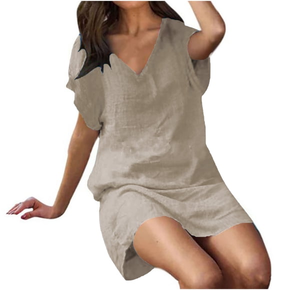 Summer Plus Size Dresses for Women 2024 Short Sleeve Solid Color V Neck Soft Comfortable Long Dress Save to 65% off!