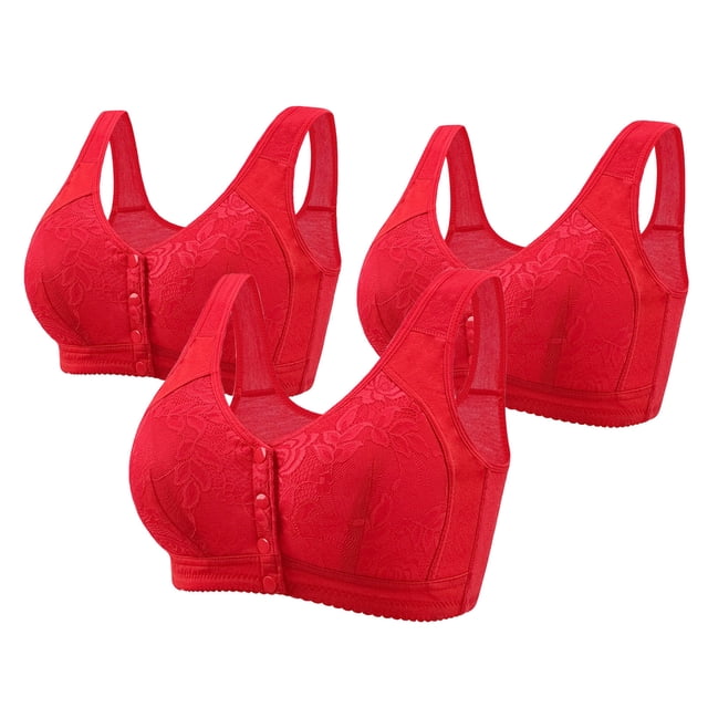 VEKDONE Woman's Embroidery Front Button Large Size Underwear Bra Without Steel Rim Red 48/110