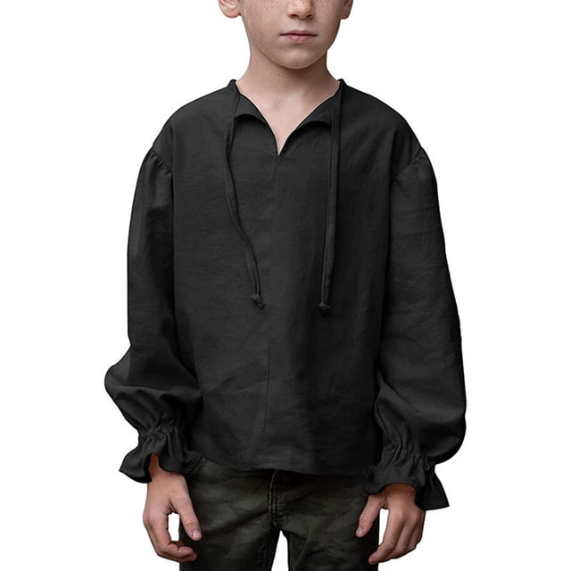 Kcodviy Boys Medieval Dress Shirt Top Tops for Kids for Kids Medieval Ruffled Boys Tops Size 5 Long Sleeves Long Sleeve Tee Shirt Boys Little Boys Tops Boys Long Sleeve Shirts Size 6