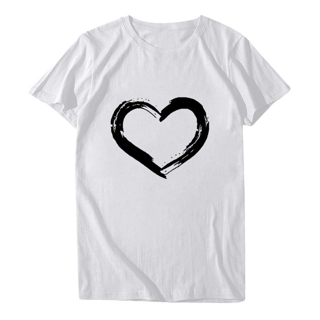 Babysbule Hauts pour Femmes en Liquidation Femmes Manches Courtes Col Rond Imprimé en Forme de Cœur Hauts Décontractés Blouse T-shirt
