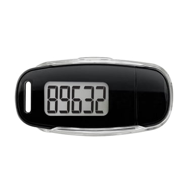 Graflsoa Silent 3D Pedometer with Blue Backlight, Black CR-837, ABS Material, 50mAh Battery, Step Counter with Lanyard and Back Clip, Factory Reset Option
