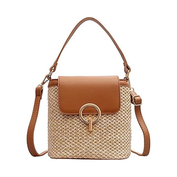 CHOK Woven Wicker Clutch Bag Straw Purse For Girls Summer Beach Crossbody Handbags(Brown)