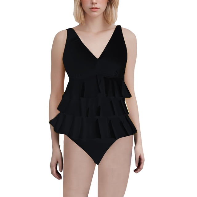 Duoif Maillot de Bain une Pièce pour Femme, Maillot de Bain pour Femme à Volants, Maillot Gainant Couvrant, Robe de Bain Rétro, Tenue de Bain, Maillots de Bain pour Femme, Contrôle du Ventre, Maillots de Bain pour Femme Noir P