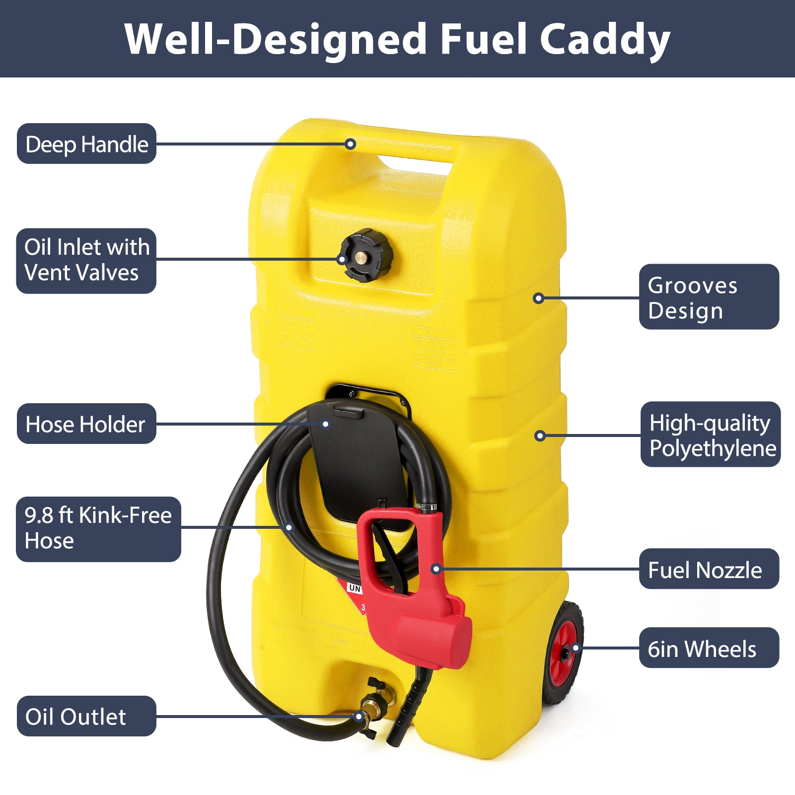 BeesClover 15 Gallon Portable Fuel Tank with Wheels, Red Gas Caddy with Manual Siphon Pump & 10FT Hose, T-Handle for Easy Carry, Included for Cars, ATVs, Boats