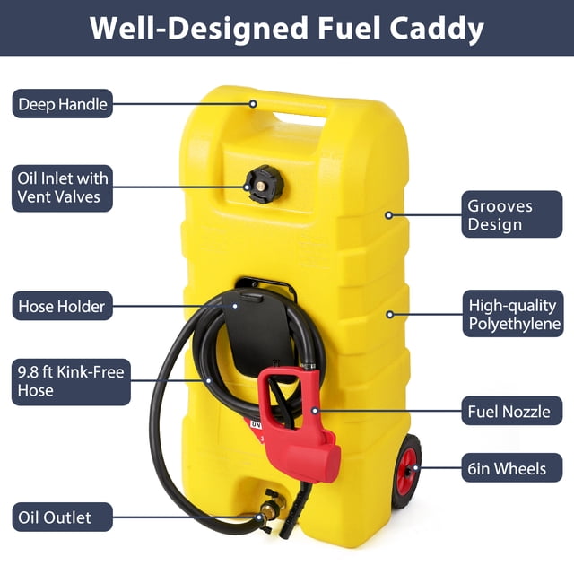 BeesClover 15 Gallon Portable Fuel Tank with Wheels, Red Gas Caddy with Manual Siphon Pump & 10FT Hose, T-Handle for Easy Carry, Included for Cars, ATVs, Boats