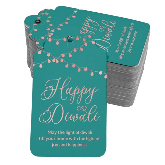 Inkdotpot Real Rose Gold Foil Happy Diwali Tags Favor Hang Paper Tags 100 Pack