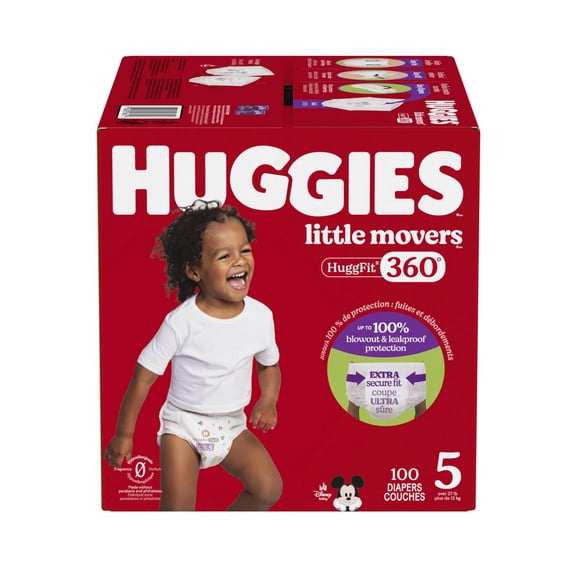 Couches pour bébé Huggies Little Movers HuggFit 360° avec ceinture 360°, tailles 3-7, 136-70 unités