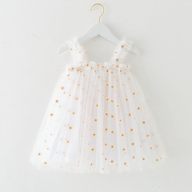 Robe d'Été Décontractée pour Filles Robe Tutu Sans Manches pour Filles Robe Florale pour Filles Robe en Tulle Filles 18-24 Mois