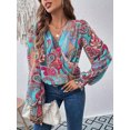 thumbnail image 2 of KIHOUT Spring Winter Womens Tops Elegant V-neck Lantern Long Sleeves Temperament Solid Color Shirt Blouse, 2 of 3