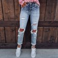 thumbnail image 3 of Bigersell High Waisted Jeans Cropped Jeans Sale Flare Jeans Ladies Wide-Leg Denim Pants Button Closure Washed Distressed Female Pull On Jeans Fitted High Waist Full Length Pants Style J-131 Blue XL, 3 of 8