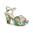 thumbnail image 1 of BLISSFUL STEP Women's Shoes Floral Pattern Platform Chunky Heel Open Toe Slingback Buckle Strap  Sandals Green 8.5, 1 of 5