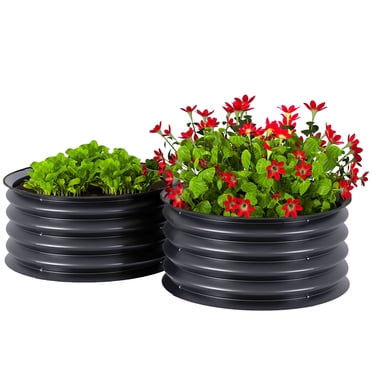 Outsunny Steel Raised Beds for Garden Set of 2, Dark Grey