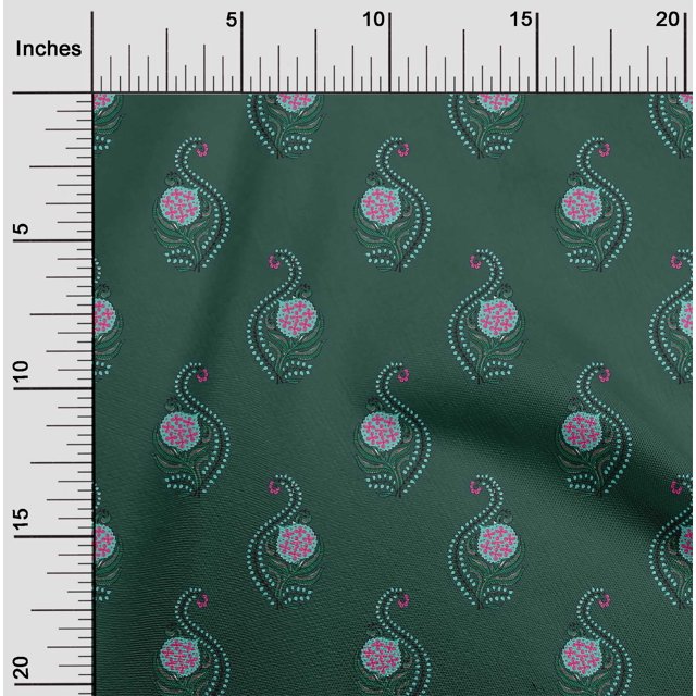 oneOone Viscose Chiffon Fabric Leaves & Floral Block Print Fabric BTY 42 Inch Wide
