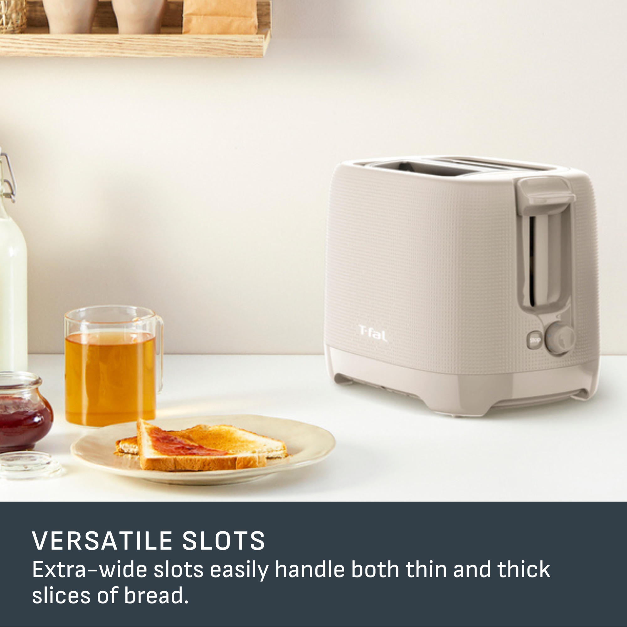 T-fal Morning Range 2 Slice Toaster with removable crumb tray and 7 browning levels