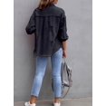 thumbnail image 2 of SEARIPE Women‘s Casual Denim Jacket Frayed Hem Ripped Long Sleeve Jean Jacket With Pockets Pink M, 2 of 7