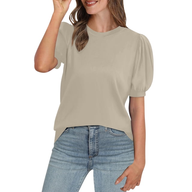 Dealovy Hauts Habillés Décontractés pour Femmes T-Shirts à Col Rond Manches Courtes Bouffantes Chemises Décontractées T-Shirts Basiques