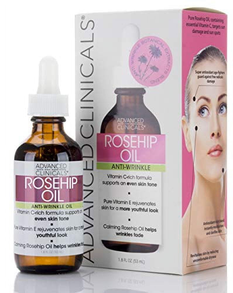 Advanced Clinicals Rosehip Oil Facial Skin Care Serum Moisturizer Face Oil W/ Vitamin C & Vitamin E For Reducing Appearance Of Sun Damage Skin, Age Spots, & Wrinkles, 1.8 Fl Oz (Pack of 1)
