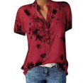 thumbnail image 4 of Chemise Femme à Imprimé Floral, Chemise Décontractée, Blouse à Col en V, Haut à Manches Courtes, Rouge, 4TG, 4 of 5