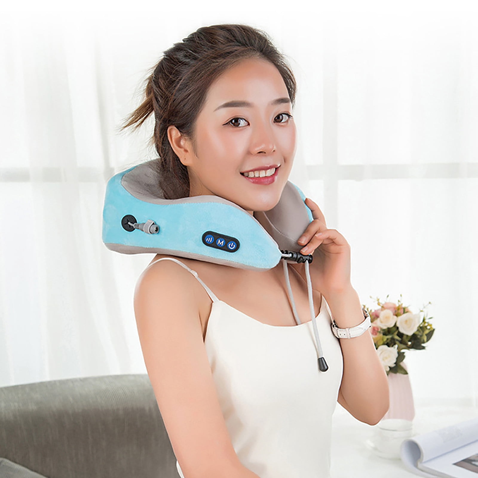 LSLJS Neck Massager Travel Pillows Memory Foam Neck Pillows & Electric Massager for Muscle, Shoulder, Cervical Pain Stress Relief for Home, Office, Airplane, Neck Massager Travel Pillows