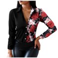 thumbnail image 1 of Women Blouses Short Sleeve Long Sleeve Shirts for Women Button Down V-Neck Floral Graphic Contrast Color Novelty Fall Blouses Fall Shirts Women Graphic Long Sleeve Blouses for Women, 1 of 7