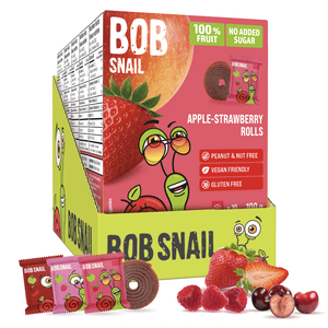 Bob Snail Fruit RollUps Gluten-Free Nut-Free Healthy Snack Variety Pack - Pack of 5 (Apple-Strawberry x2; Apple-Raspberry x2; Apple-Sour Cherry x1)