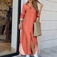 thumbnail image 2 of CEHVOM Robe d'Été pour Femme, Couleur Unie, Décontractée, à Manches Longues, Col Rabattu, Robe Maxi Décontractée de Plage, Solde, 2 of 4