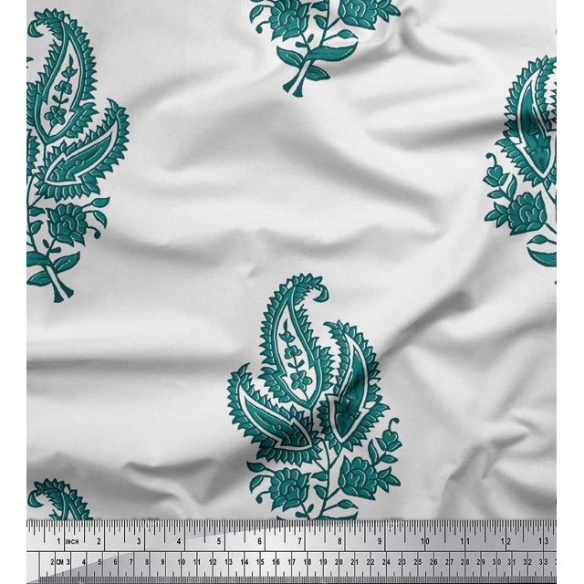 Soimoi Polyester Crepe Fabric Floral & Paisley Block Print Fabric by The Yard 52 Inch Wide