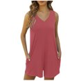 thumbnail image 1 of Timegard Rompers for Women Summer Casual Sleeveless V-Neck Wide Leg Loose Shorts Jumpsuit with Pockets, 1 of 7