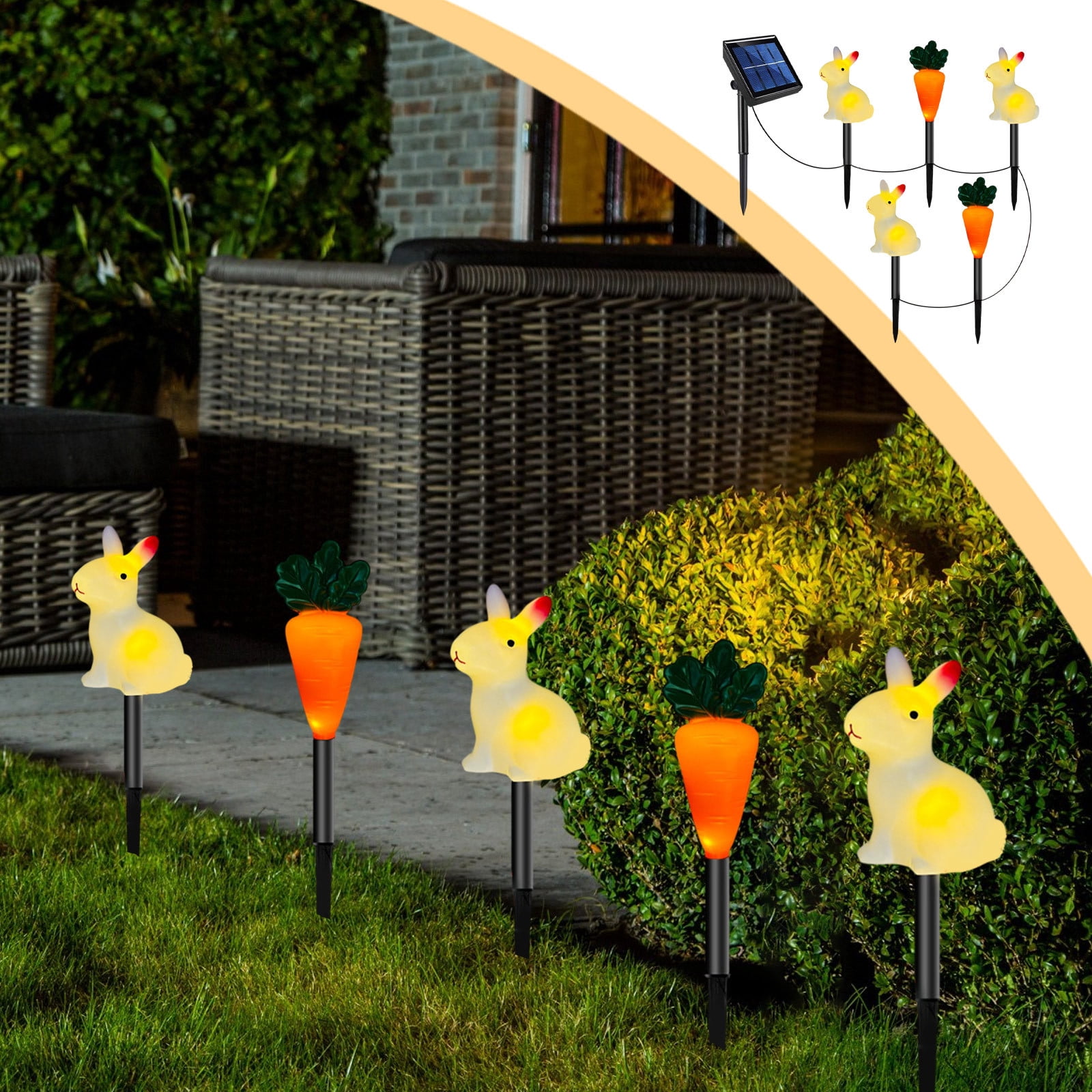 TIMIFIS Holiday Solar Lights, LED Easter Solar Lights Easter Classic Bunny Carrot Elementals Solar Ground Lights Holiday Outdoor Garden Yard Decoration One Tow Five Home Decor