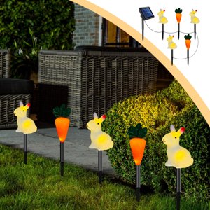 TIMIFIS Lumières solaires de vacances, LED Lumières solaires Pâques Classique Bunny Carotte Elémentaires Sol solaire Lumières Vacances Jardin extérieur Yard Décoration d'un remorquage cinq décorations maison