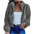 thumbnail image 3 of Femmes Sherpa Veste Revers Manches Longues Récolte Molletonné Zip Vestes Manteau Hiver Chaud Solide Pelucheux Outwear, 3 of 5