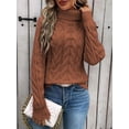 thumbnail image 3 of Chandails à Col Roulé pour Femmes, Tricot Torsadé, Manches Longues, Chandail, Haut, Automne Hiver, Décontracté, Uni, Chandail, Brun Pâle, S, 3 of 5