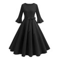thumbnail image 1 of cfhntfmh Robes de Cocktail pour Femmes Élégantes à Manches Longues Évasées Robe d'Automne de Noël Ceinturée à Col Rond Robe de Soirée, 1 of 6