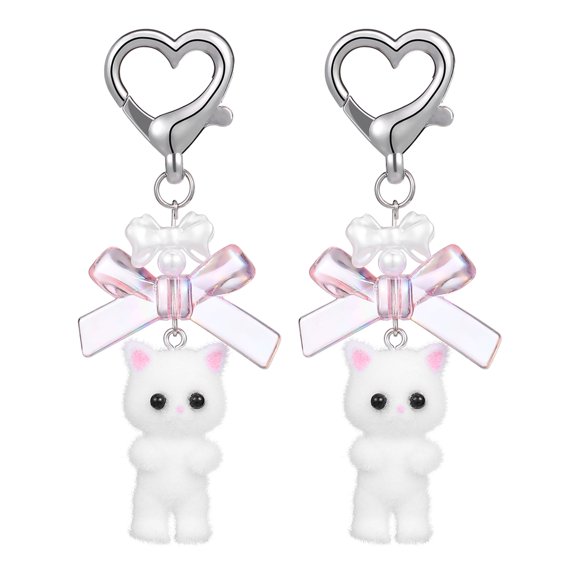 KAKOWELY bag charms 2 Pcs Small Cute Cat Keychain Cat Keyring Cute Cat Plush Key Chain Cat Bag Pendant With Bow Ornament For Women Girls Phones Keys Bags3.54"X1.57"X0.39"