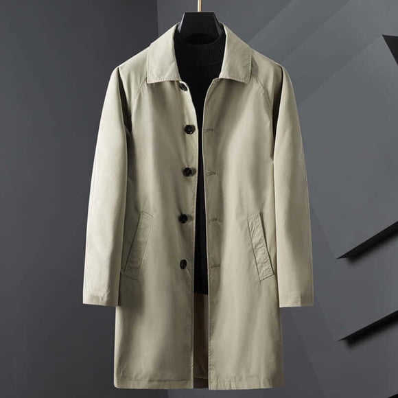 Yusimy Men's Trench Coat Slim Fit Double Breasted Wool Blend Mid-Length Solid Color Versatile Outerwear