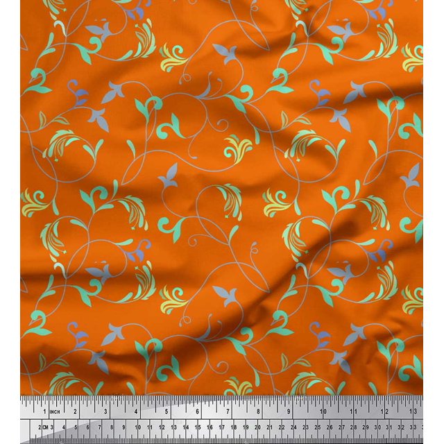 Soimoi Orange Cotton Jersey Fabric Artistic Leaves Decor Fabric Printed Yard 58 Inch Wide