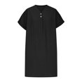 thumbnail image 4 of hotojiny Robes en Coton et Lin pour Femmes 2025 Amples à Boutons Col en V Robe T-Shirt Décontractée Unie à Manches Courtes Roulées Robes Mini de Plage, 4 of 7