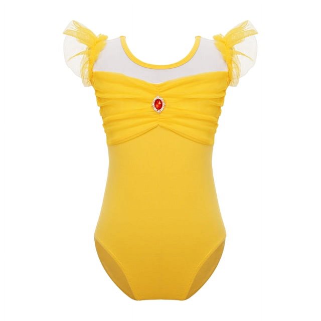 CHUANK Kids Girls Ballet Dance Gymnastics Leotard Tutu Ruffle Sleeve Ruched Mesh Bodysuit Ballerina Dancing Class Performance Dancewear